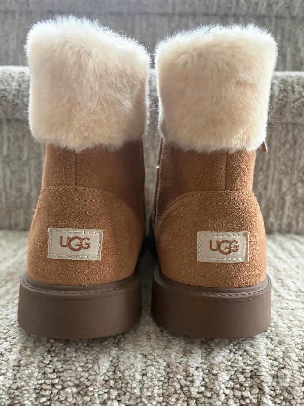 UGG Kids' Azell Hiker boots in chestnut suede. Big Kids Size 6.